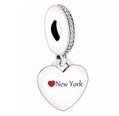 Tracelet - Zilveren bedels - Bedel hart New York | Charm love New York | 925 Sterling Zilver - Pandora compatible - Met 925 Zilver Certificaat - In Leuke cadeauverpakking - Valenti
