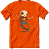 Casual skelet T-Shirt Grappig | Dieren halloween Kleding Kado Heren / Dames | Animal Skateboard Cadeau shirt - Oranje - 3XL