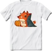 Graaf Dracula kat T-Shirt Grappig | Dieren katten halloween Kleding Kado Heren / Dames | Animal Skateboard Cadeau shirt - Wit - XL
