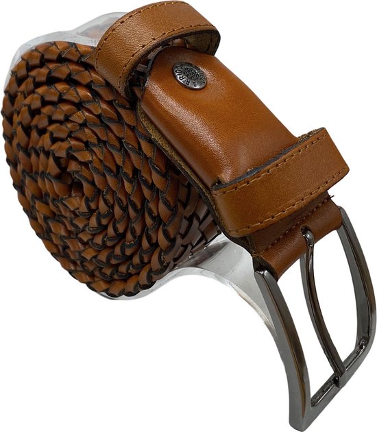Riem - Cuir tressé - 3,5 cm - Riem en cuir marron clair - 135 cm (Tour de taille 115 cm)