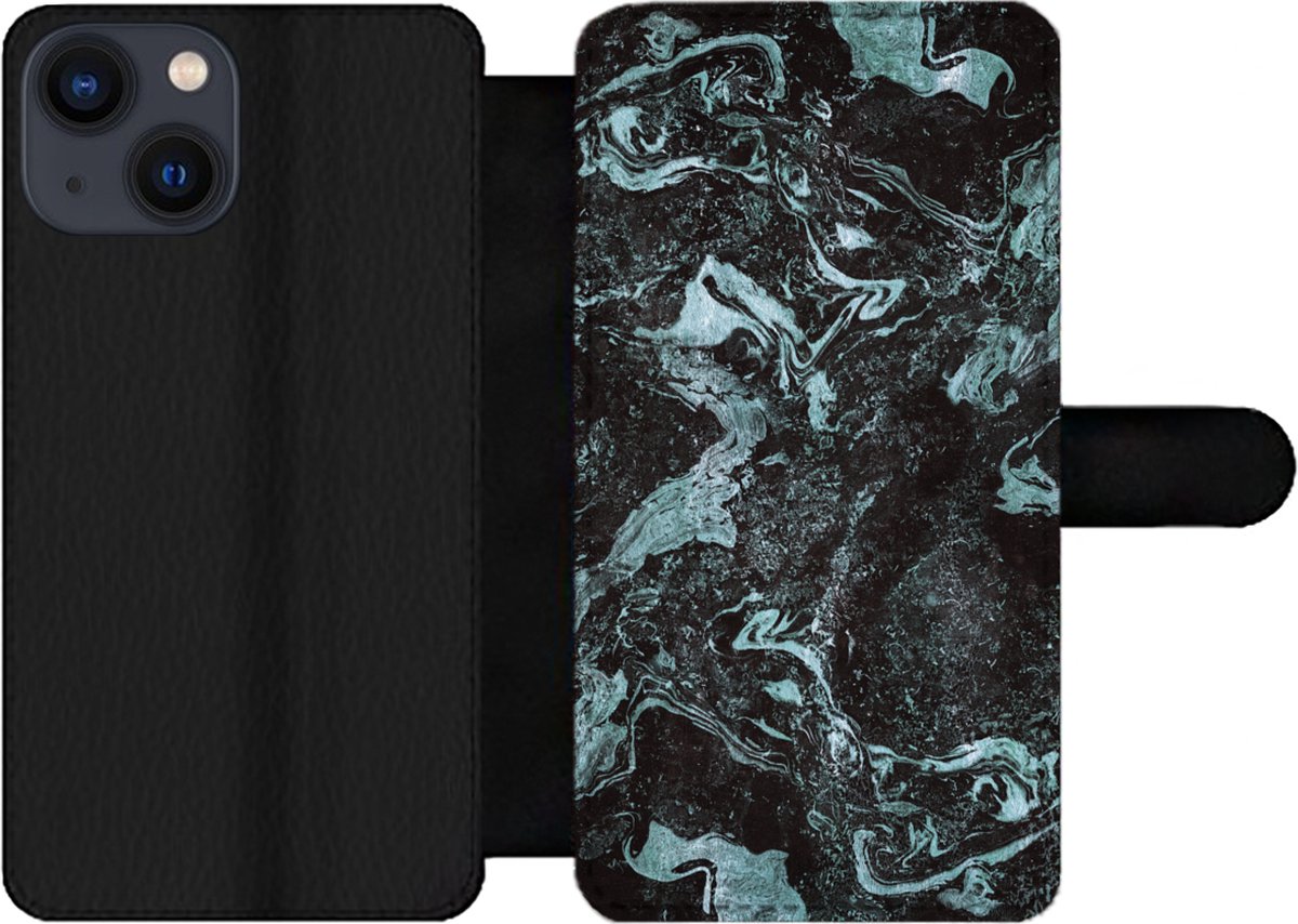Telefoonhoesje Geschikt voor iPhone 13 Mini telefoonhoesje - Marmer print - Natuursteen - Luxe - Met vakjes - Wallet case met magneetsluiting
