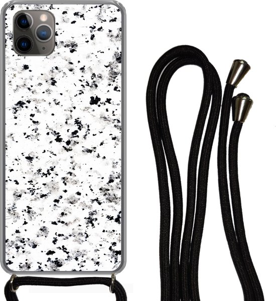Coque avec cordon iPhone 11 Pro - Imprimé marbré - Pois - Wit - Siliconen - Bandoulière - Coque arrière avec cordon - Coque pour téléphone avec cordon - Coque avec corde
