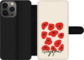 iPhone 13 pro Max Wallet Case étui de téléphone bibliothèque - Fleurs - Coquelicot - Motifs - Avec poches - Étui portefeuille avec fermeture magnétique
