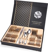 Norras  bestekset Goud van roestvrij staal 24-delig voor huis keuken restaurant bestek set met geschenkdoos voor 6 personen - licht beschadigde doos, product 100% in orde!