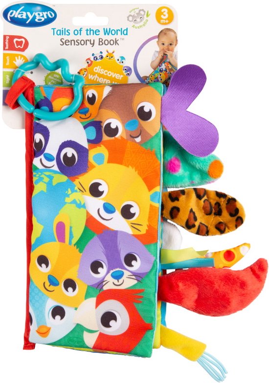 Playgro Voelboekje Staarten van de wereld - Activiteitenboekje - Babyboek - Speelgoed Baby - Speelgoed 1 jaar - Baby Speelgoed