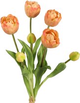 Viv! Home Luxuries - Tulpen boeket - 7 stuks - kunststof bloem - perzik - 44cm