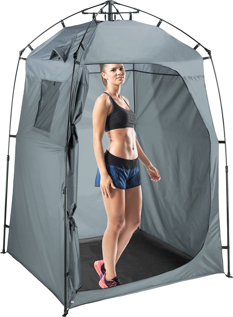 Relaxdays mobiele omkleedtent - wc-tent - stahoogte 2,25m - bijzettent - kunststof - grijs