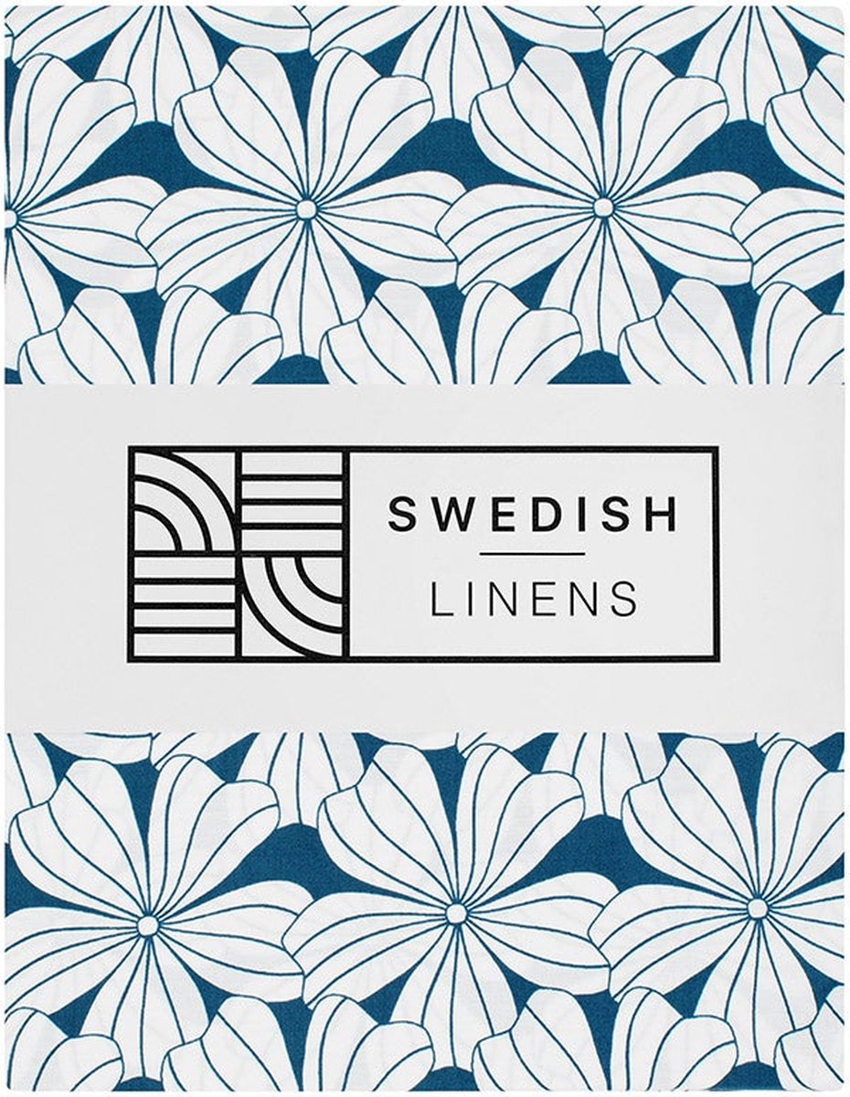 Swedish Linens - Kussensloop Flowers (60x70 cm) - Kussensloop - Morroccan Blue