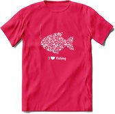 I Love Fishing - Vissen T-Shirt | Wit | Grappig Verjaardag Vis Hobby Cadeau Shirt | Dames - Heren - Unisex | Tshirt Hengelsport Kleding Kado - Roze - XXL