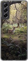 Convient pour la coque Samsung Galaxy S21 FE - Animal de la forêt - Cerf - Soleil - Étui de téléphone en Siliconen