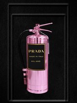 60 x 80 cm - Glasschilderij - brandblusser roze - Prada - schilderij fotokunst - verwerkt met goudfolie