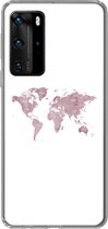 Geschikt voor Huawei P40 Pro hoesje - Wereldkaart - Roze - Wit - Siliconen Telefoonhoesje