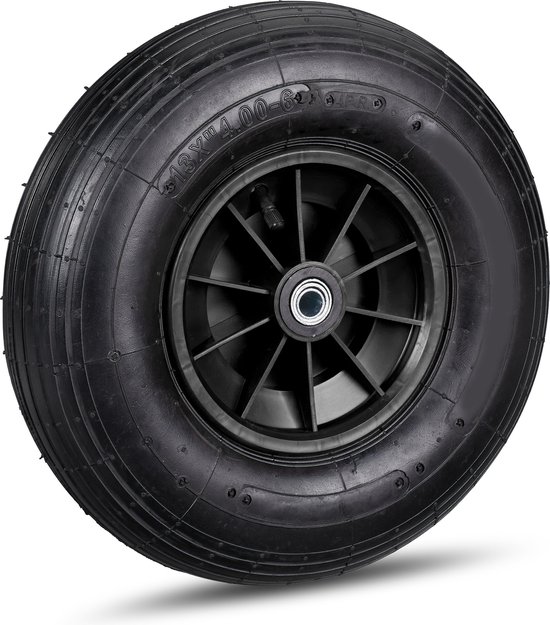 Roue De Brouette Pneumatique 3.50-8 Avec Axe Fixe – Charge Max 120 Kg – Jante Acier Noire Relaxdays