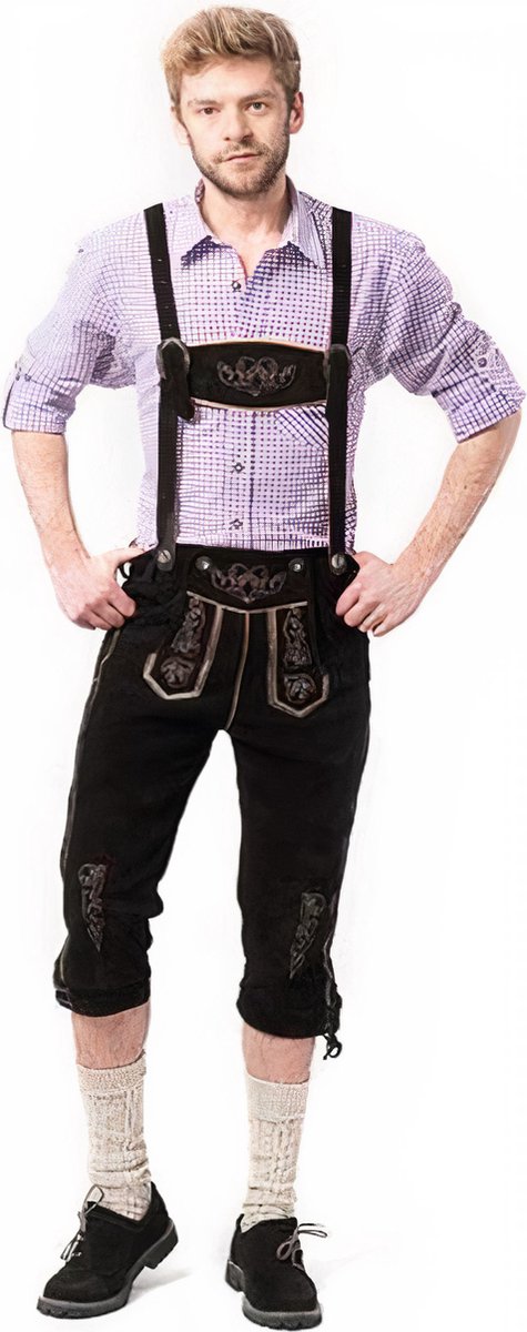 Tannhauser Lederhosen Peter Lang 100% Echt Leder Oktoberfest Heren Lederhosen Man Carnavalskleding Heren - Zwart - Leer- XL
