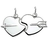 Vriendschapshartje® Hartjes met pijl - breekhartje - hanger met 2 zilveren Jasseron kettingen 50cm 1mm - hart hanger - breekhart
