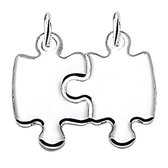 Vriendschapshartje® Breekplaatje puzzel zilver - hanger met 2 zilveren Jasseron kettingen 50cm 1mm - puzzel - breekhart