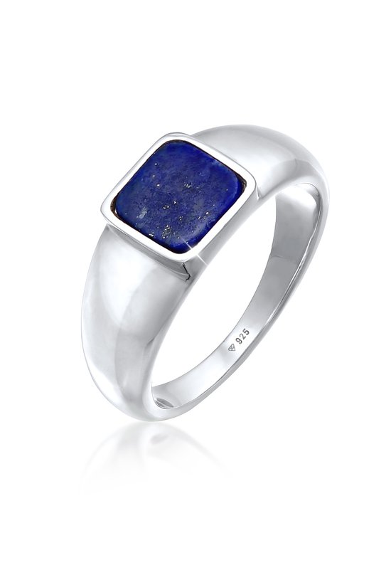 KUZZOI Heren Ring Heren zegelring Vierkant Basis Robuust Blauw met Sodaliet in 925 Sterling Zilver