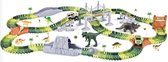 PIFUN Flexibel circuit Dinosaurussen 240 rails + 1 auto + x2 Bifurcatie / Hangbrug en hellingen / Dubbele deur / 8 Dinosaurussen ...