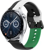 Strap-it Triple sport bandje - geschikt voor Huawei Watch GT / GT 2 / GT 3 / GT 3 Pro 46mm / GT 4 46mm / GT 2 Pro / GT Runner / Watch 3 - Pro / Watch 4 (Pro) / Watch Ultimate - zwart/wit/groen