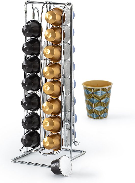 Punt Achteruit Onderzoek RVS Cuphouder En Standaard Voor 32 Nespresso Cups - Capsulehouder metaal |  bol.com