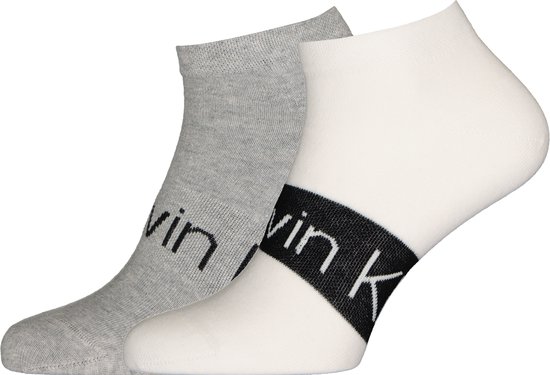 Calvin Klein herensokken Dirk (2-pack) - enkelsokken - wit en grijs met logo - Maat: 43-46