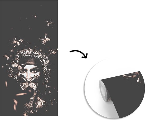Papier Peint - Papier peint photo Femme - Papillon - Zwart - Wit - Largeur 120 cm x hauteur 240 cm