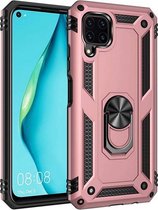 LuxeBass Hoesje geschikt voor Huawei P40 Lite Hoesje - Anti-Shock Hybrid Ring Armor Rosegoud