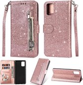 LuxeBass Hoesje geschikt voor Samsung Galaxy A41 Glitter Bookcase hoesje Portemonnee met rits - Rose Goud - telefoonhoes - gsm hoes - telefoonhoesjes