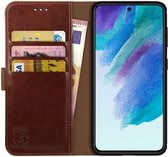 Rosso Element Book Case Wallet Hoesje Geschikt voor Samsung Galaxy S21 FE | Portemonnee | 3 Pasjes | Magneetsluiting | Stand Functie | Bruin