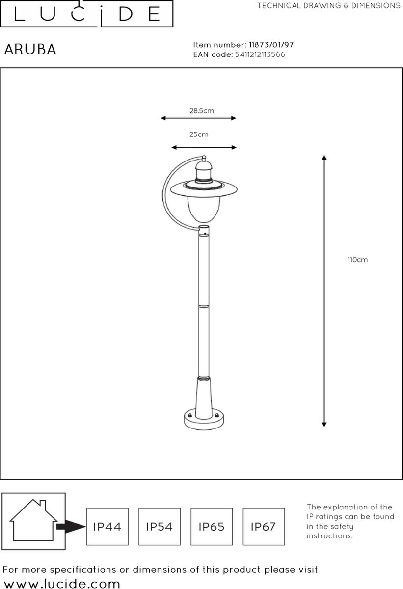 Lucide ARUBA - Lanterne / lampadaire exterieur Extérieur - 1xE27 - IP44 -  Rouille