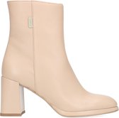 Manfield - Dames - Beige leren enkellaarsjes met hak - Maat 39