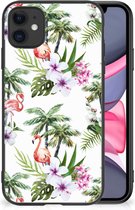 Doorzichtig Hoesje Geschikt voor iPhone 11 GSM Hoesje met Zwarte rand Flamingo Palms