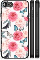 Telefoontas Geschikt voor iPhone 7/8/SE 2020/2022 Smartphone Hoesje met Zwarte rand Butterfly Roses