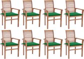 Decoways - Eetkamerstoelen 8 st met groene kussens massief teakhout