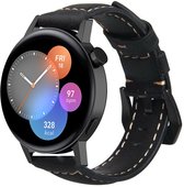 Strap-it Smartwatch bandje leer - leren bandje geschikt voor Huawei Watch GT 2 43mm / GT 3 42mm / GT 3 Pro 43mm - zwart