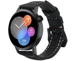 Strap-it Smartwatch bandje leer - leren bandje geschikt voor Huawei Watch GT 2 43mm / GT 3 42mm / GT 3 Pro 43mm - zwart