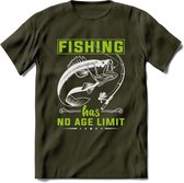 Fishing Has No Age Limit - Vissen T-Shirt | Groen | Grappig Verjaardag Vis Hobby Cadeau Shirt | Dames - Heren - Unisex | Tshirt Hengelsport Kleding Kado - Leger Groen - XXL