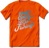 Keeo Calm Go Fishing - Vissen T-Shirt | Grappig Verjaardag Vis Hobby Cadeau Shirt | Dames - Heren - Unisex | Tshirt Hengelsport Kleding Kado - Oranje - 3XL