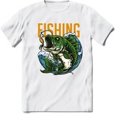 Fishing - Vissen T-Shirt | Grappig Verjaardag Vis Hobby Cadeau Shirt | Dames - Heren - Unisex | Tshirt Hengelsport Kleding Kado - Wit - 3XL