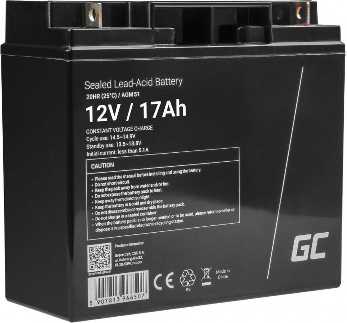 Onderhoudsvrije AGM VRLA 12V 17Ah accu voor boten en fotovoltaïsche installaties. op Prijzenvolger.com