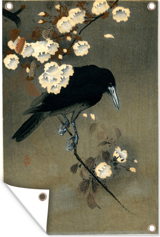 Tuindecoratie Crow and blossom - schilderij van Ohara Koson - 40x60 cm - Tuinposter - Tuindoek - Buitenposter