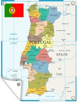 Muurdecoratie buiten Gekleurde kaart van Portugal - 120x160 cm - Tuindoek - Buitenposter