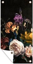 Wanddecoratie buiten Bloem - Rozen - Patronen - 80x160 cm - Tuindoek - Buitenposter