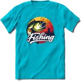 Fishing - Vissen T-Shirt | Grappig Verjaardag Vis Hobby Cadeau Shirt | Dames - Heren - Unisex | Tshirt Hengelsport Kleding Kado - Blauw - XL