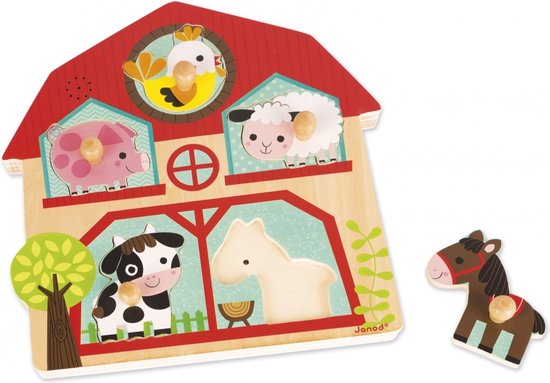 Janod Muziekpuzzel - De Vrienden Van De Boerderij - Houten Puzzel Met 5 Stukjes - Elk Puzzelstukje Maakt Een Eigen Dierengeluid - Geschikt Vanaf 18 Maanden van Janod — afbeelding 5