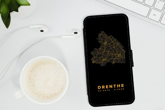 Étui pour téléphone iPhone 13 Bookcase - Drenthe - Carte - Or - Zwart - Avec poches - Étui portefeuille avec fermeture magnétique