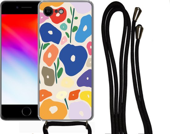 Coque avec cordon iPhone SE 2020 - Bloem - Abstrait - Feuilles - Siliconen - Bandoulière - Coque arrière avec cordon - Coque pour téléphone avec cordon - Coque avec corde