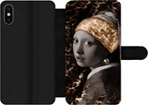 Bookcase Geschikt voor iPhone XS Max telefoonhoesje - Meisje met de parel - Panterprint - Bruin - Met vakjes - Wallet case met magneetsluiting