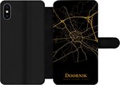 Bookcase Geschikt voor iPhone XS Max telefoonhoesje - Doornik - Kaart - Goud - Met vakjes - Wallet case met magneetsluiting