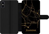 Bookcase Geschikt voor iPhone XS telefoonhoesje - Zaanstad - Stadskaart - Gold - Met vakjes - Wallet case met magneetsluiting